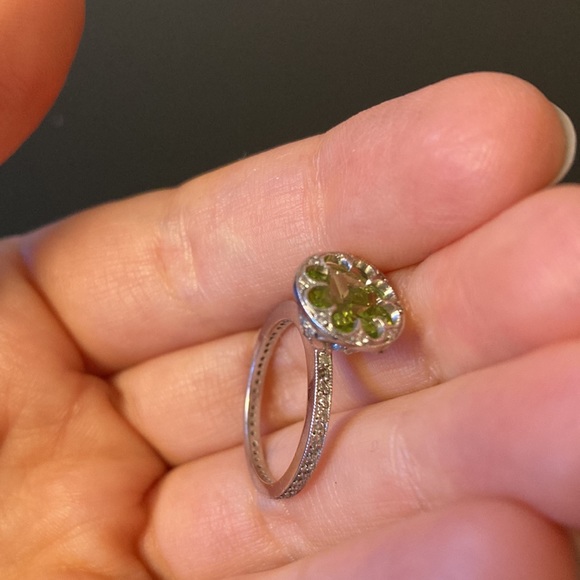 Cathy Waterman Platinum Pave Diamond Green Peridot Flower Ring Size 4.75 - Picture 10 of 13
